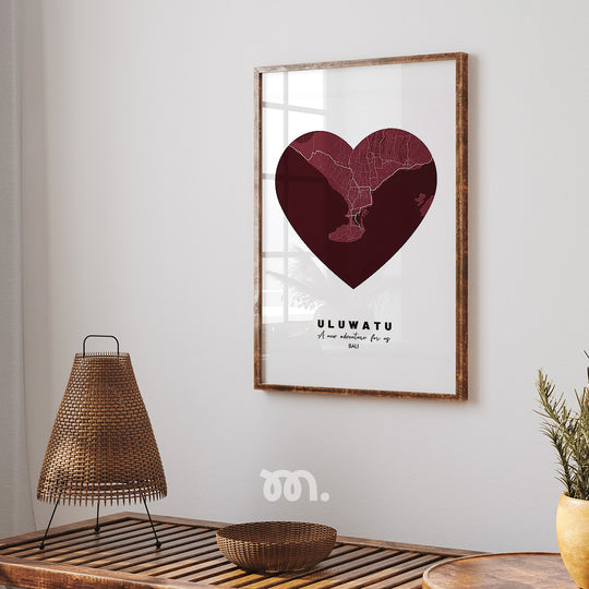 city map poster bohemian decor uluwatu bali heart romantic love