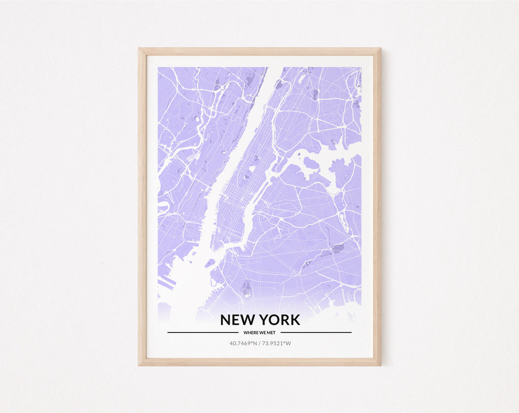 City map of New-York, United-States - romantic how we met poster and gift - Mappora