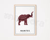 NANTES Map Poster - City Map Wall Decor in a elephant shape